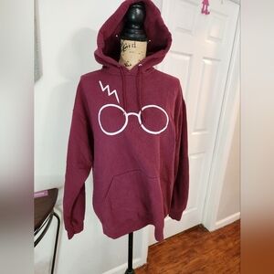 Harry Potter Glasses Lightning Bolt Hoodie Maroon Jerzees NuBlend Size L